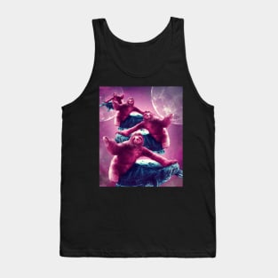 Crazy Funny Space Sloth Riding On Turtle Tank Top